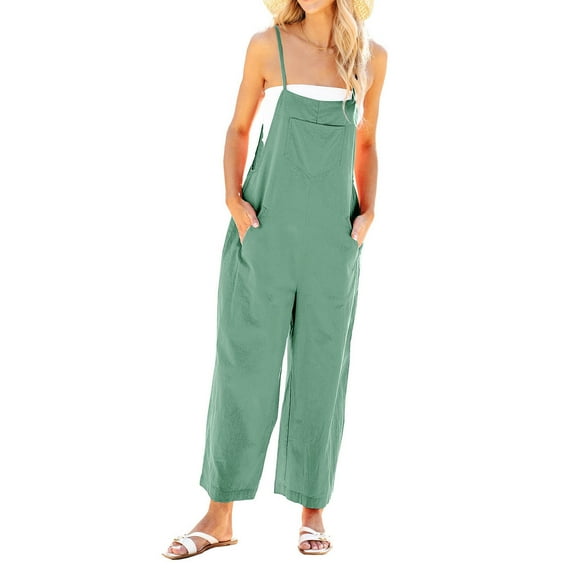 ABATAB Summer Jumpsuits for Women Wide Leg One Piece Dressy Romper Casual Cotton Linen Square Neck Trendy Beach Outfits with Pockets