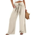 thumbnail image 1 of ABATAB Summer Palazzo Pants for Women Cotton Linen Drawstring Work Pants Wide Leg Lightweight Beach Fashion Trousers with Pockets, 1 of 6