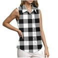 thumbnail image 1 of ABATAB Summer Tops for Women Sleeveless Button Down Shirt Tunics V Neck Business Plaid Casual Collared Blouses T Shirt, 1 of 6