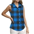 thumbnail image 1 of ABATAB Summer Tops for Women Sleeveless Button Down Shirt Tunics V Neck Business Plaid Casual Collared Blouses T Shirt, 1 of 6
