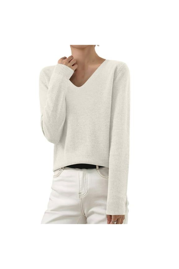 Sweaters for Women Casual Long Sleeve V Neck Tunic Sweater Tops Soft Comfy Cable Knitted Pullover Top