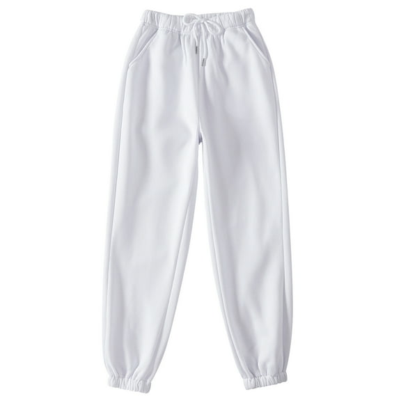 ABATAB Sweatpants for Women Soft Running Workout Joggers Pants with Cinch Bottom Comfy Drawstring Pockets Casual Athletic Pants(Small,White)