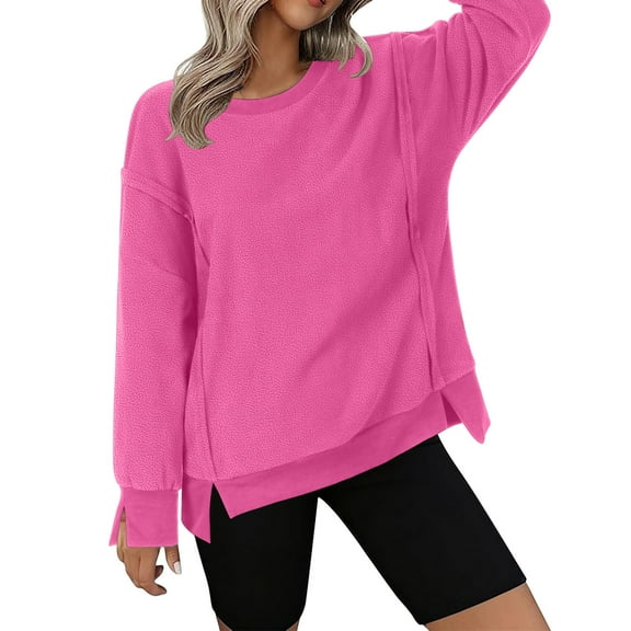 ABATAB Sweatshirt for Women Side Split Long Sleeve Shirts Casual Crewneck Pullover Sweatshirts Soft Loose Fashion Tops