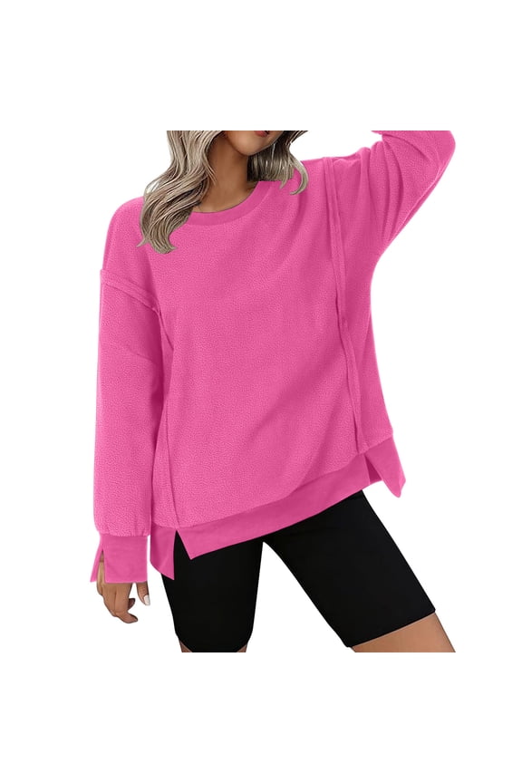 Sweatshirt for Women Side Split Long Sleeve Shirts Casual Crewneck Pullover Sweatshirts Soft Loose Fashion Tops