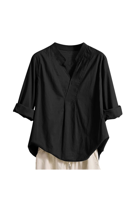 Tops for Women Elegant Cotton Linen Plain Loose Fit Half Sleeve Dressy T-shirts Oversized Flowy Casual Shirts Summer Fall(Small,Black)