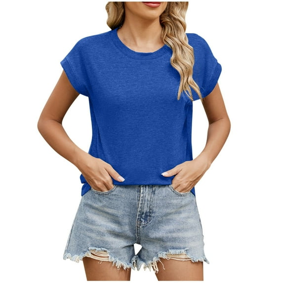 ABATAB Tops for Womens Loose Fit Crewneck Short Sleeve Tee Shirts Summer Casual Blouses Basic Beach T-Shirt