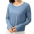 thumbnail image 1 of ABATAB UPF 50+ Sun Protection Tops for Women Basic Long Sleeve Crew Neck Athletic Shirts with Thumb Hole Soft Running Workout T-Shirts(Large,Blue 3), 1 of 6