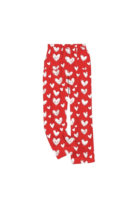 Valentine's Day Fuzzy Pajama Pants for Women Elastic Waist Cute Heart Print Fleece Lounge Pants Winter Pj Bottom with Pockets