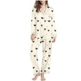 thumbnail image 1 of ABATAB Valentine's Day Women Pajama Sets Two Piece love heart print Nightwear long Sleeve Pants Sleepwear Button Down outfits, 1 of 7