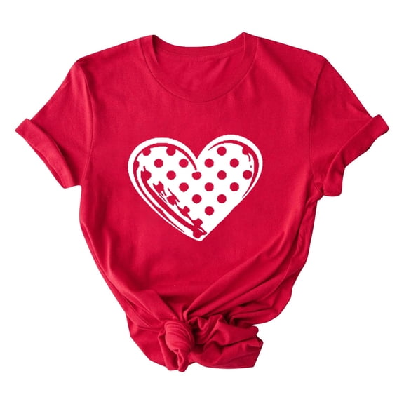 ABATAB Valentine's Day Womens T Shirts Crewneck Summer Tee Cute Heart Graphic Shirts Short Sleeve Gift Tops Clothes