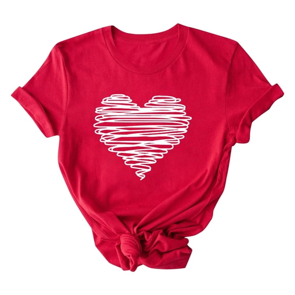 ABATAB Valentine's Day Womens T Shirts Crewneck Summer Tee Cute Heart Graphic Shirts Short Sleeve Gift Tops Clothes