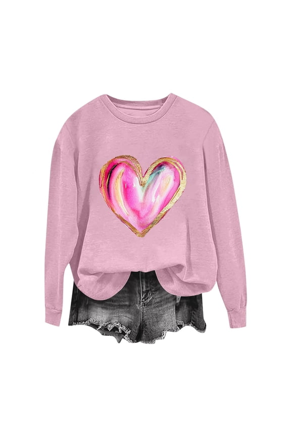 Valentines Day Long Sleeve Shirts for Women Lightweight Casual Holiday Pullover Tops Tunic Loose Fit Blouses Clothes