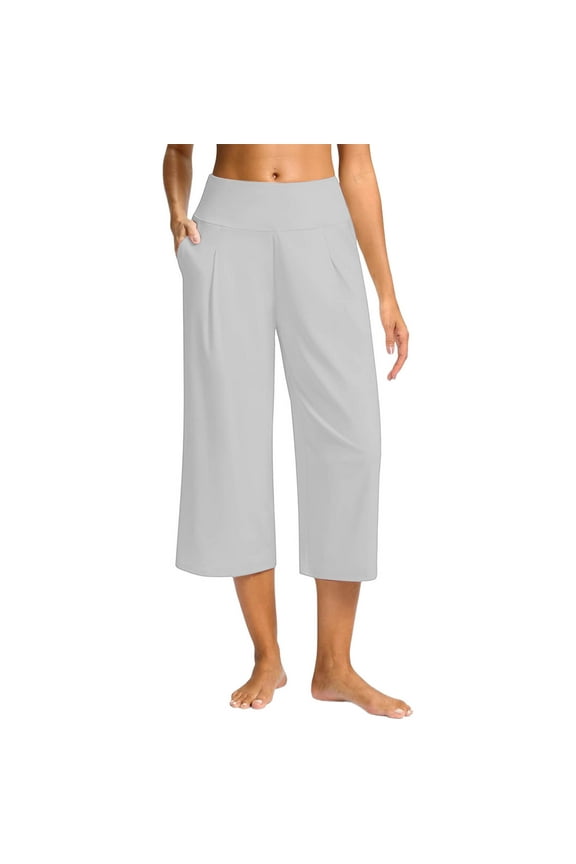 Wide Leg Capri Pants for Women Jogger Running Cropped Pants Lounge Loose Fit Workout Exercise Capris with Side Pockets
