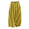 thumbnail image 1 of ABATAB Wide Leg Capri Pants for Women Pure Color Casual Palazzo Cropped Trousers Cotton Linen Baggy Capri Pants with Pockets, 1 of 3
