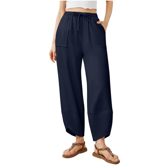 ABATAB Wide Leg Crop Pants for Women Lounge Casual Loose Baggy Crop Trousers Comfy Summer Elastic Waist Beach Capris with Pockets