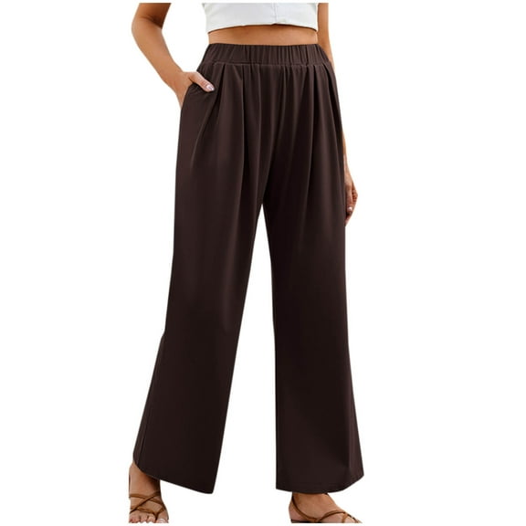 ABATAB Wide Leg Pants Women Casual Loose Cozy Yoga Pants Comfy High Waisted Baggy Ruched Solid Color Summer Pants