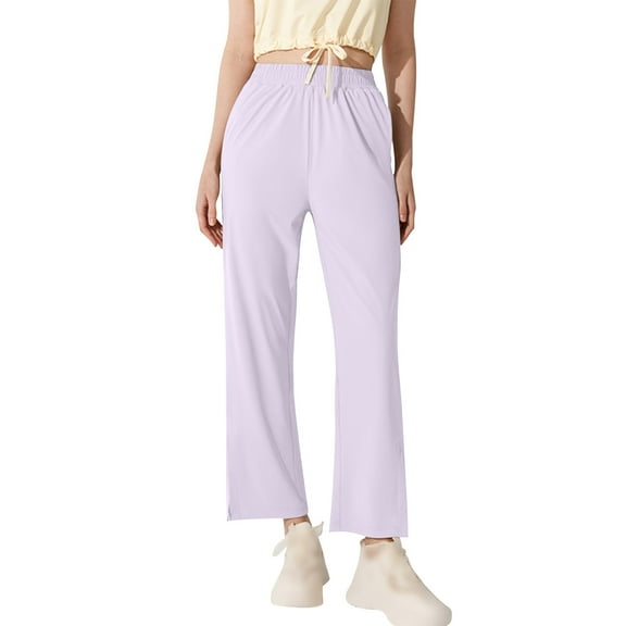 ABATAB Wide Leg Pants for Woman Breathable Yoga Sports Pants with Pockets Stretchy Loose Casual Lounge Trousers