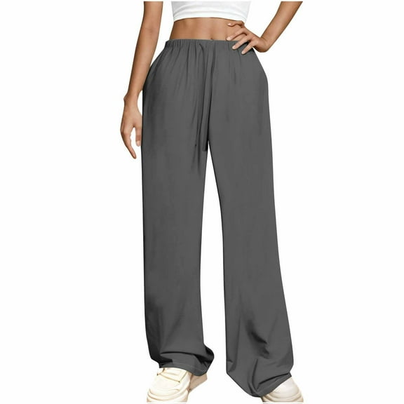 ABATAB Wide Leg Pants for Women Lounge Elastic Waisted Slacks Baggy Cotton Linen Flowy Beach Palazzo Pants with Pockets
