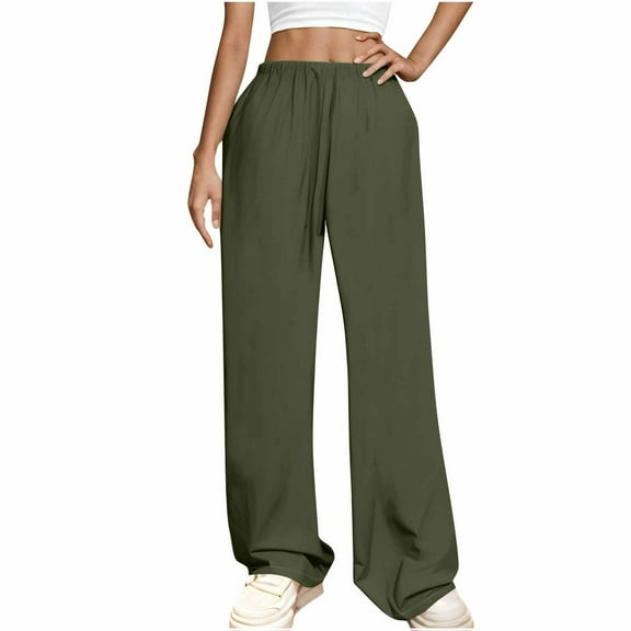ABATAB Wide Leg Pants for Women Lounge Elastic Waisted Slacks Baggy Cotton Linen Flowy Beach Palazzo Pants with Pockets