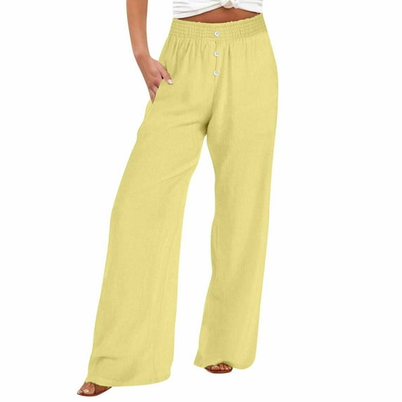 ABATAB Wide Leg Pants for Women with Pockets High Waist 3 Button-Up Trousers Loose Casual Business Work Casual Palazzo Pants
