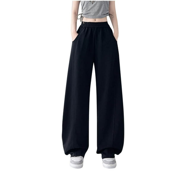 ABATAB Wide Leg Pants for Womens Baggy Cozy Yoga Gym Pants High Waisted Casual Loose Lounge Workout Exercise Trousers with Pockets