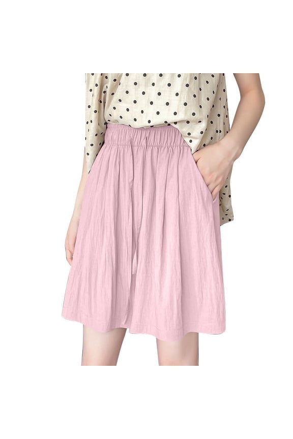 Wide Leg Shorts for Women Elastic High Waisted Pleated Casual Loose Beach Vacation Bermuda Clothes with Pockets