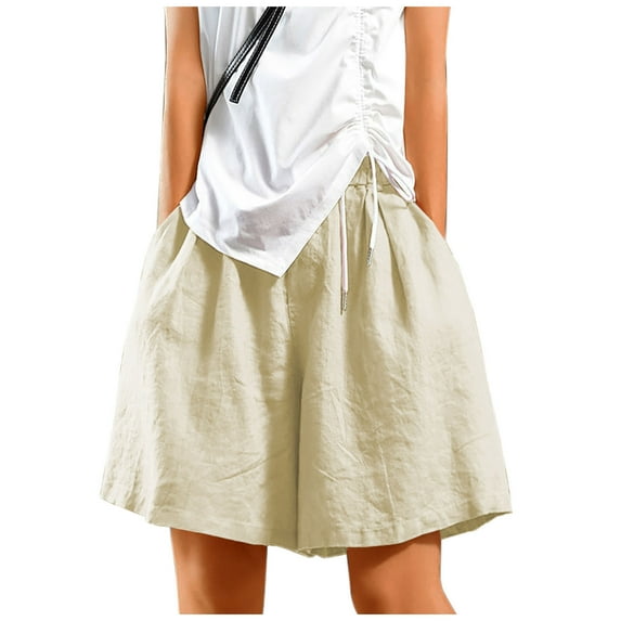 ABATAB Wide Leg Shorts for Women Trendy Summer Elastic Waisted Shorts Bermuda Casual Loose Lightweight Shorts