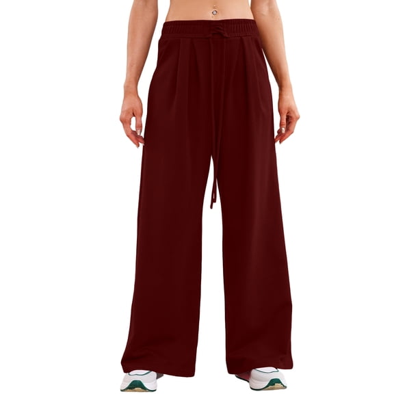ABATAB Wide Leg Sweatpants for Women Fashion Lightweight Trousers Drawstring Elastic Waisted Loose Fitted Pants with Pockets
