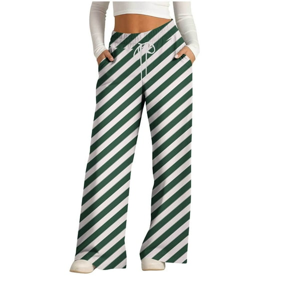 ABATAB Wide Leg Sweatpants for Women Striped Casual Elastic Waisted Trousers Drawstring Workout Running Pants with Pockets