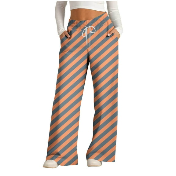 ABATAB Wide Leg Sweatpants for Women Striped Casual Elastic Waisted Trousers Drawstring Workout Running Pants with Pockets
