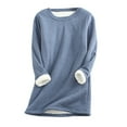 thumbnail image 1 of ABATAB Winter Sherpa Lined Warm Shirts for Women Casual Solid Color Fleece Long Sleeve Crew Neck Tee Blouses Casual Thermal Long Tops(Medium,Blue), 1 of 7