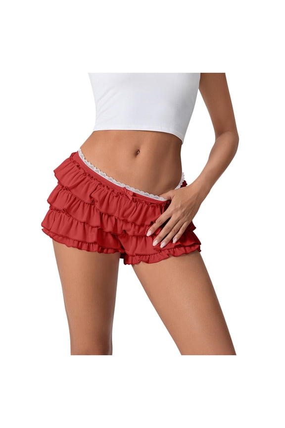 Women Bloomers Ruffle Shorts Lace Trim Elastic Waisted Fashion Cute Pants Casual Layered Shorts for Summer