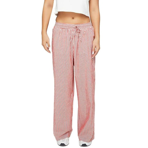 ABATAB Women Casual Pants Drawstring Loose Wide Leg Trousers Elastic Waist Striped Cozy Baggy Lounge Pants with Pockets