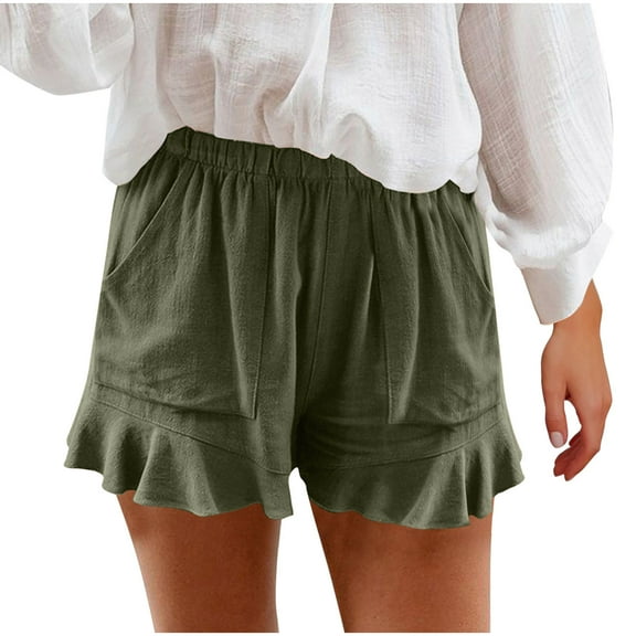 ABATAB Women Casual Shorts Comfy Elastic Waist Shorts Summer Lightweight Pull on Beach Shorts with Deep Pockets