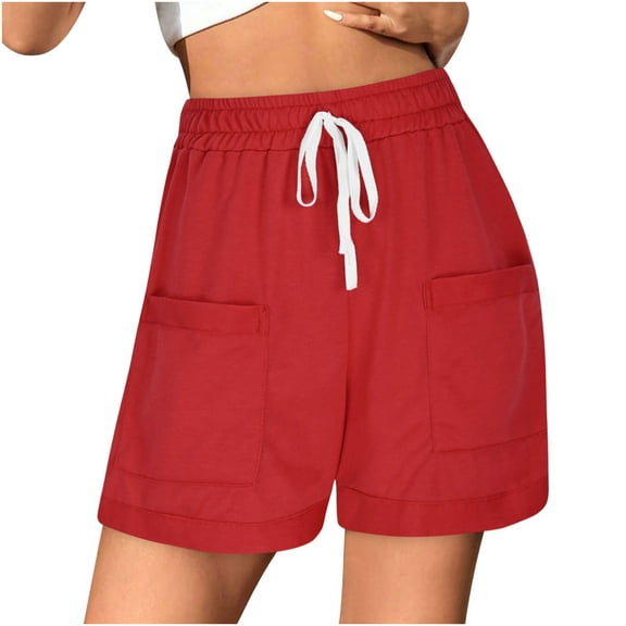 ABATAB Women Casual Shorts Drawstring Comfy Elastic Waist Lightweight Shorts Summer Pull on Shorts with Pockets