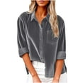 thumbnail image 1 of ABATAB Women Corduroy Shirts Fall Winter Warm Lapel V-Neck Button down T-Shirts with Pockets Casual Long Sleeve Office Work Dressy Tops(XX-Large,Dark Gray), 1 of 6
