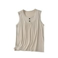 thumbnail image 1 of ABATAB Women Crewneck Tshirt Sleeveless Cozy Tank Shirts Plain Pleated Casual Soft Summer Tee, 1 of 6