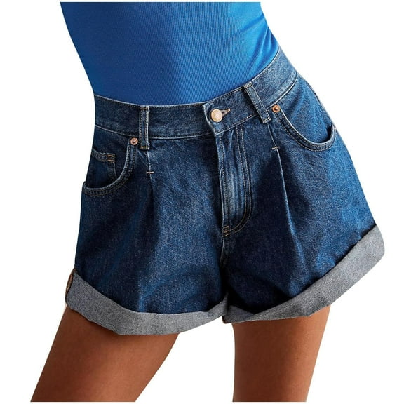 ABATAB Women Denim Shorts Baggy High Waisted Summer Jean Shorts Trendy Roll up Hem Hot Jeans Shorts with Pockets