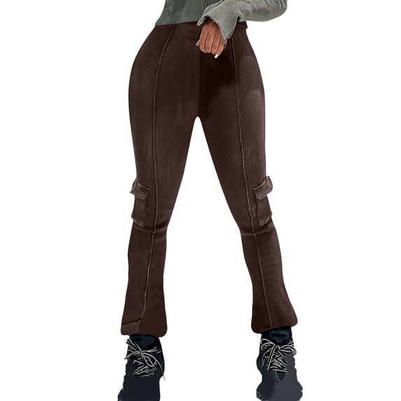 ABATAB Women Flare Leggings Cargo High Waisted Pants Hiking Stretchy Streetwear Trendy Bell Bottom with Pockets