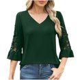 thumbnail image 1 of ABATAB Women Lace Tops Elegant Hollow Sleeve Dressy Tee Pullover Casual V Neck 3/4 Ruffle Sleeve Shirts Ladies Fashion(XX-Large,Khaki), 1 of 6