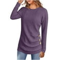 thumbnail image 1 of ABATAB Women Long Sleeve Tunic Tops for Leggings Crew Neck Ribbed Knitted Buttons Trendy Shirts Fall Casual Lightweight Pullover(X-Large,Purple), 1 of 6