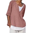 thumbnail image 1 of ABATAB Women Plus Size Cotton Linen Shirts Lightweight Keyhole Crew Neck Tunic Tops Casual Half Sleeve Vacation Dressy Blouses(4X-Large,Red 1), 1 of 5