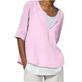 thumbnail image 1 of ABATAB Women Plus Size Cotton Linen Shirts Lightweight Keyhole Crew Neck Tunic Tops Casual Half Sleeve Vacation Dressy Blouses(5X-Large,Pink), 1 of 5