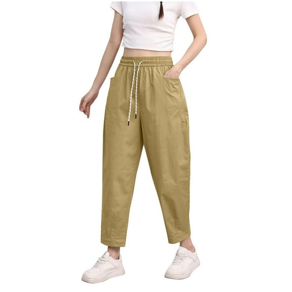 ABATAB Women Plus Size Pants Loose Fit Elastic Waist Trousers Casual Stretch Drawstring Summer Pant with Pockets