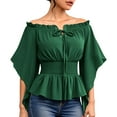thumbnail image 1 of ABATAB Women Renaissance Shirts Medieval off Shoulder Long Bell Sleeve Tops Trendy Smocked Waist Drawstring Pullover Blouses(Medium,Green), 1 of 6