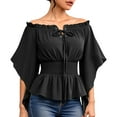 thumbnail image 1 of ABATAB Women Renaissance Shirts Medieval off Shoulder Long Bell Sleeve Tops Trendy Smocked Waist Drawstring Pullover Blouses(X-Large,Black), 1 of 6