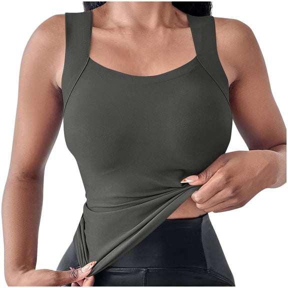 ABATAB Women Spaghetti Strap Scoop Neck Tank Tops Slim Fitted Casual Basic Sleeveless Layering Shirts Summer Clothes