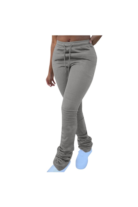 Women Stacked Pants Fleece Lined Thicked Warm Sweatpants Jogging Casual Ruched Athletic Active Trousers for Fall and Winter