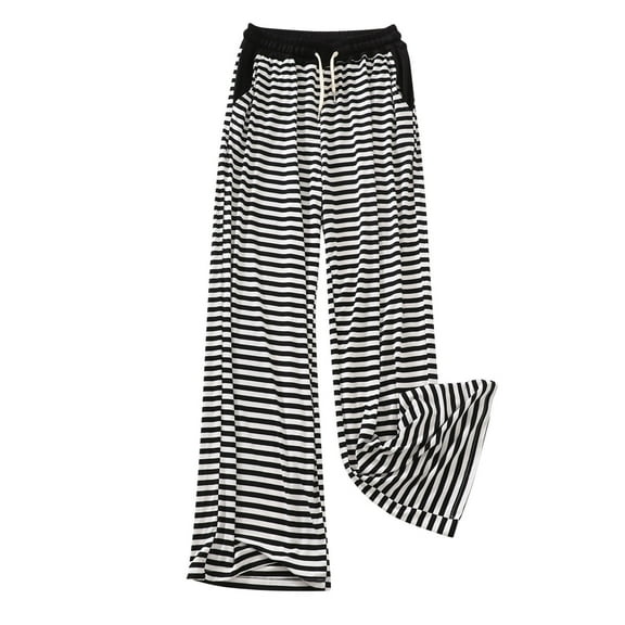 ABATAB Women Striped Pajama Pants Casual Drawstring Wide Leg Sleepwear Loose Lounge Comfortable Pj Bottoms with Pockets