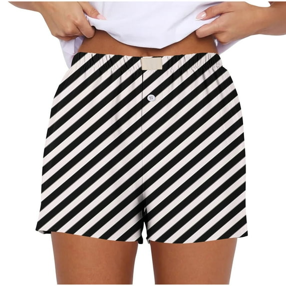 ABATAB Women Striped Sleepwear Shorts Lounge Shorts Soft Pajama Bottoms Casual High Waisted Summer Fashion